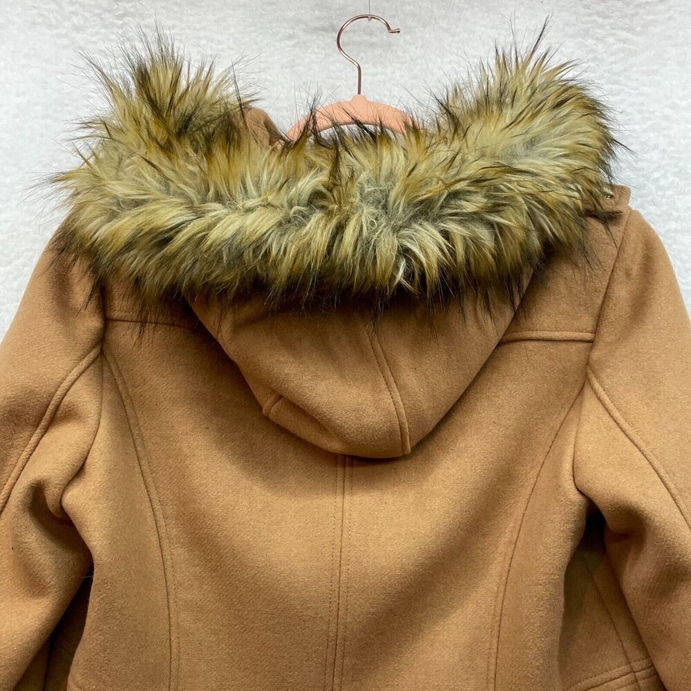 Michael Kors Coat Womens 12 Brown Wool Blend Faux Fur Hood Outdoor Luxury Earthy - Picture 6 of 12